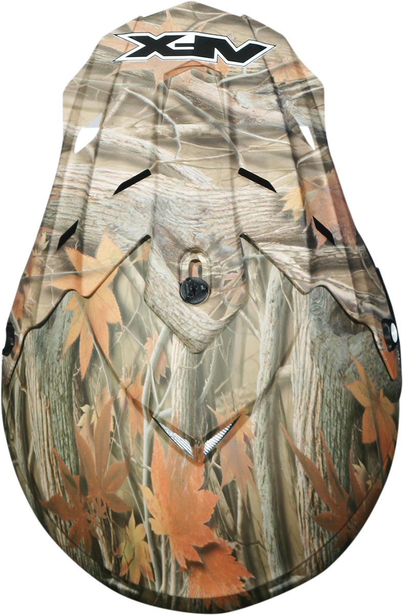 Bill's Exhausts AFX FX-17/FX-17Y Peak wood camo helmet with matte finish and adjustable strap, featuring ventilation vents.