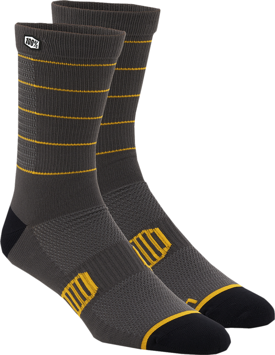Bill's Exhausts Advocate Socks in charcoal and mustard, large/XL size, featuring a stylish and comfortable sock design.