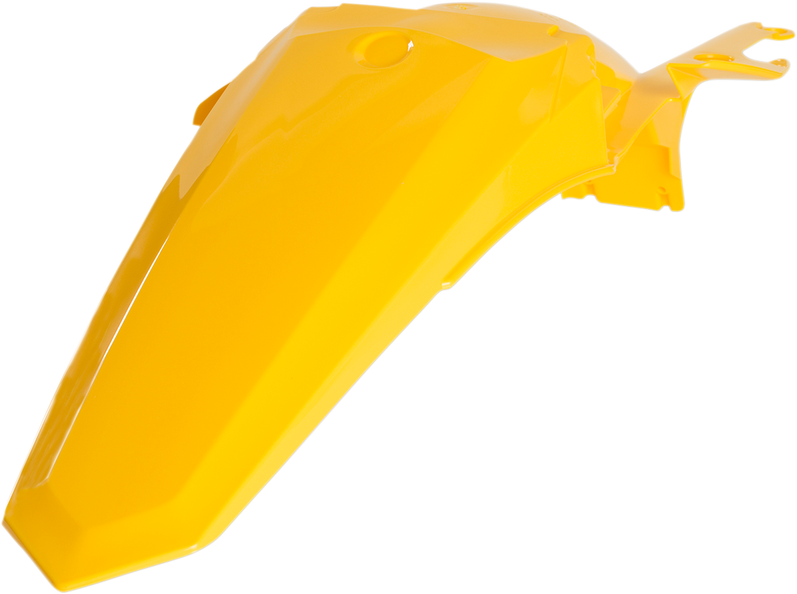 Yellow Acerbis rear fender for motorcycle, body part with mounting points, branded by Bill's Exhausts, shown on a clean background.