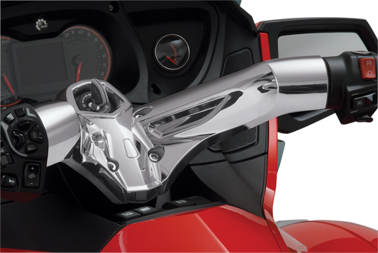 Bill's Exhausts SHOW CHROME handlebar cover for engine, with sleek chrome finish and detailed design visible in the image.