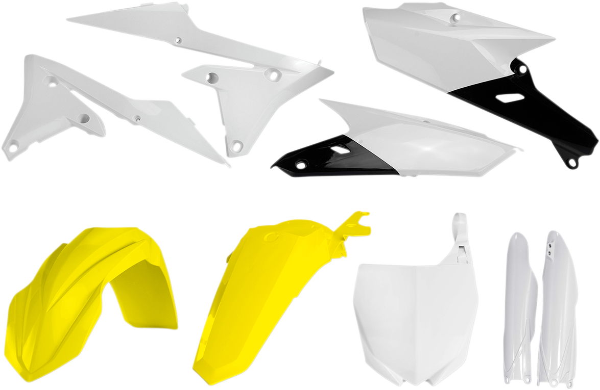 Acerbis 60th Anniversary yellow and white full replacement body kit for motorcycle, designed for a sleek, custom look.