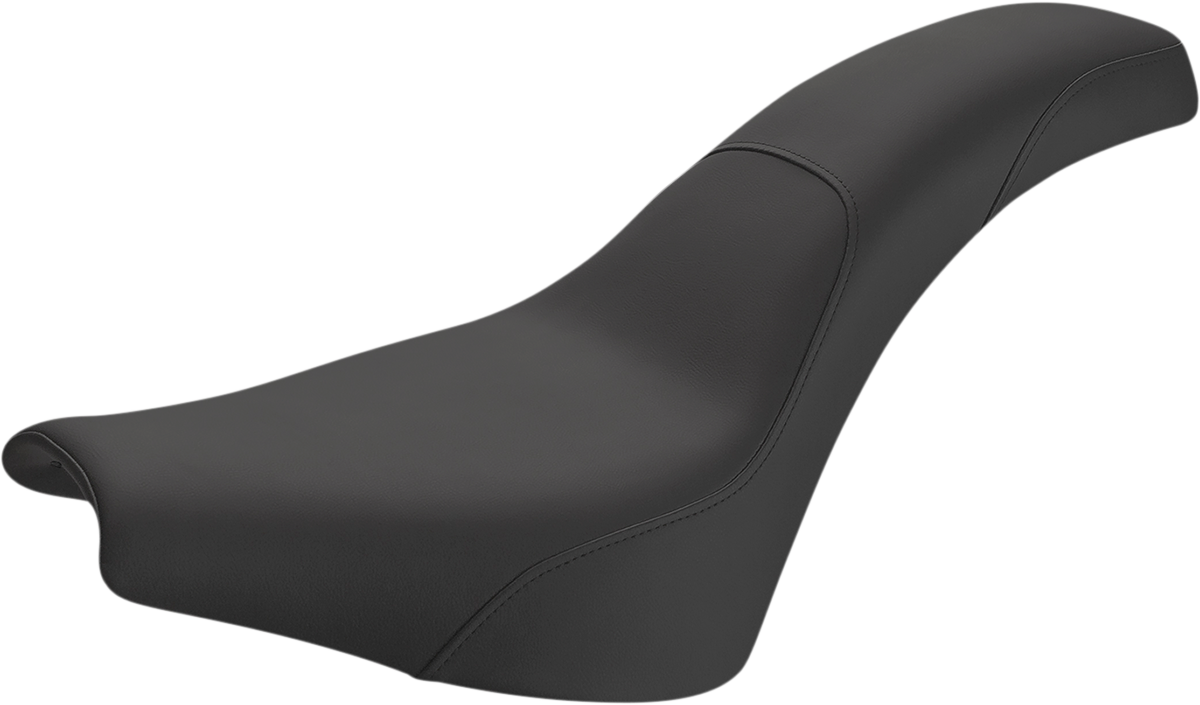 Black SADDLEMEN Profiler motorcycle seat for Softail bikes, featuring smooth, soft padding for comfort and stylish design.
