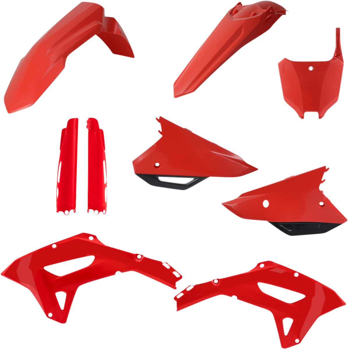 Acerbis full replacement body kit in OEM red and black for motorcycles, featuring front and rear body panels.
