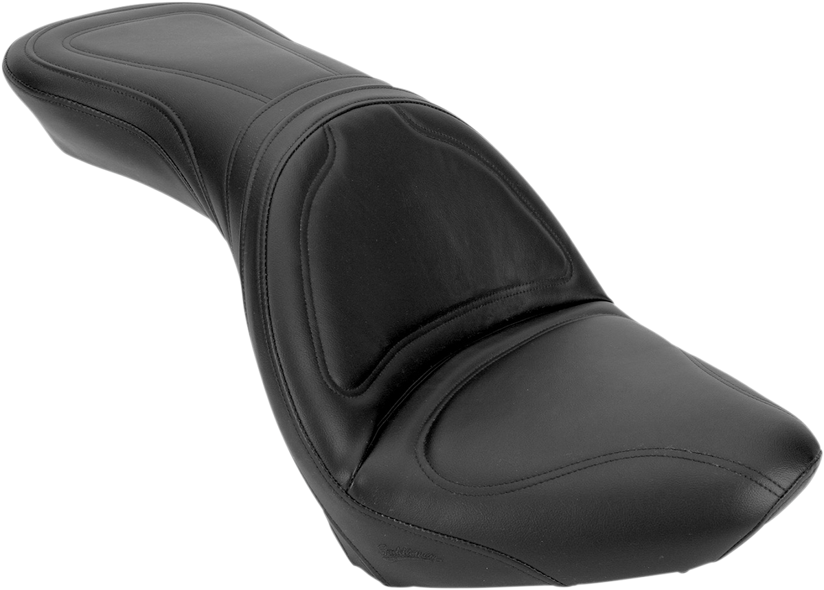 Black SADDLEMEN Explorer motorcycle seat without backrest, stitched design, compatible with XVS650 model.
