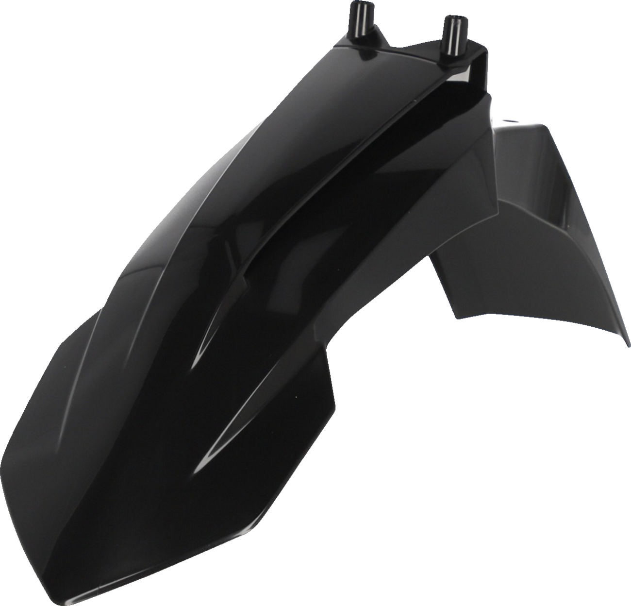Black ACERBIS front fender for motorcycle, designed by Bill's Exhausts, made of durable body material, shown in a detailed image.