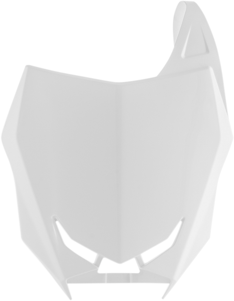 White Acerbis front number plate for motorcycle, body body part with mounting holes, designed by Bill's Exhausts.