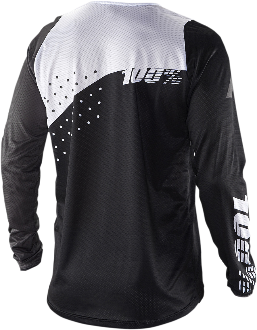 Bill's Exhausts R-Core long-sleeve jersey in black and white, large size, featuring a sleek design and fitted long-sleeve style.