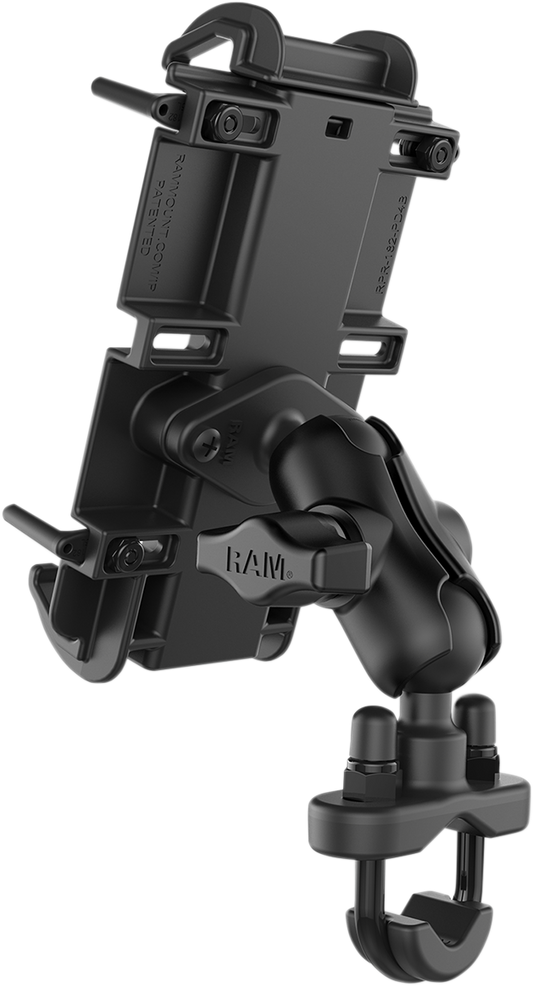Bill's Exhausts RAM MOUNTS XL Phone Mount with quick grip and U-bolt base, designed for engine installation and secure phone holding