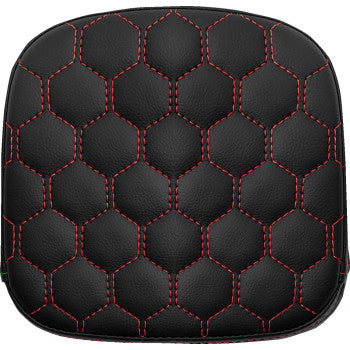 SADDLEMEN Sissy Bar Pad in honeycomb design with red stitching, designed for motorcycle sissy bars, by Bill's Exhausts.