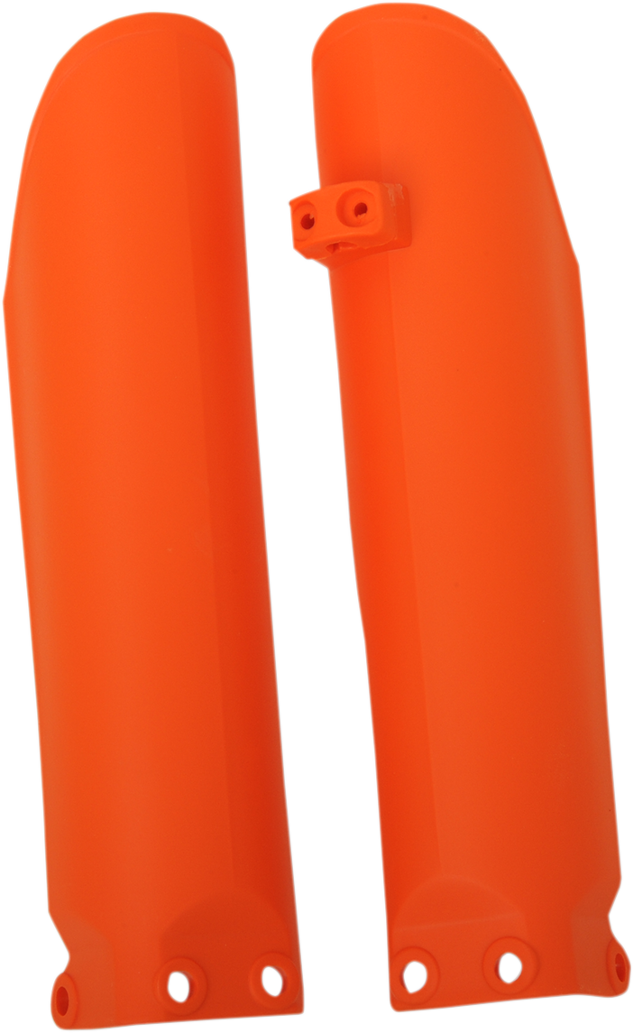 Orange Acerbis lower fork covers for inverted motorcycle forks, designed for model 2016, by Bill's Exhausts.