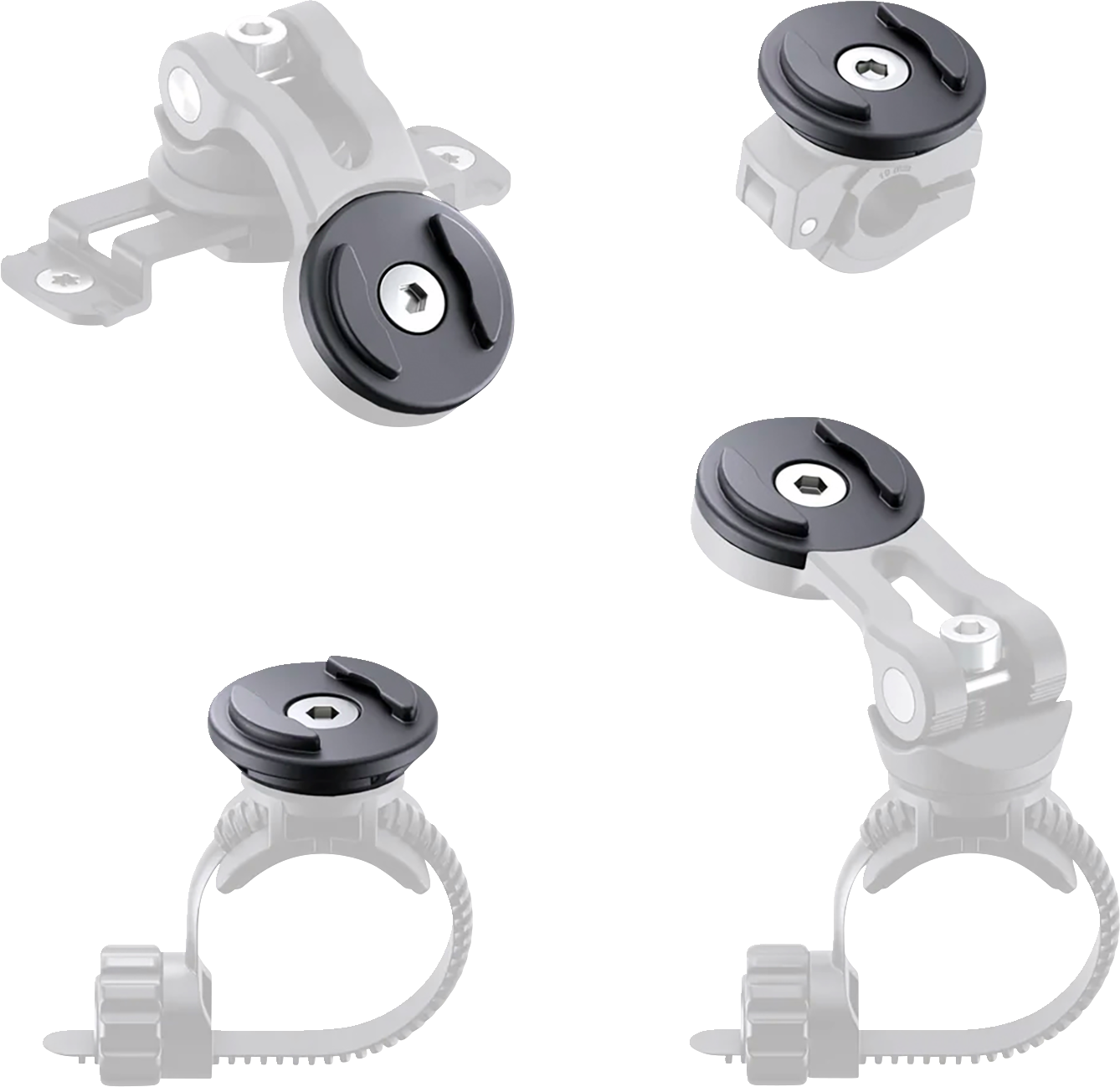 SP CONNECT replacement head for brake/mirror mount, compatible with SPC+ phone holder, shown on a vehicle mirror mount.