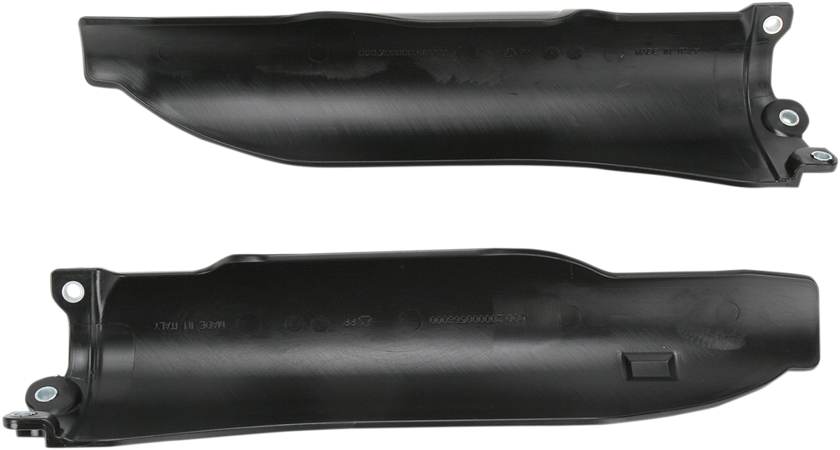 Acerbis black lower fork covers for motorcycle suspension, featuring a sleek protective body design.
