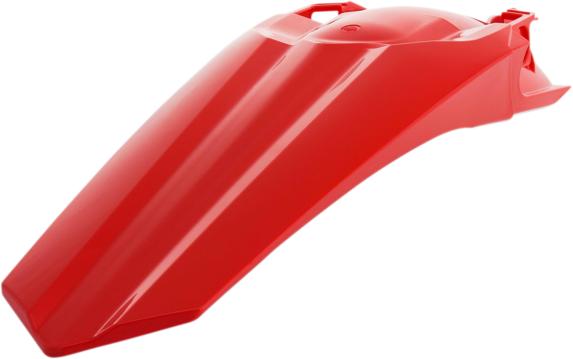 Red ACERBIS rear fender for motorcycle, made of durable body material, designed to fit with Bill's Exhausts branding.