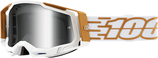 Bill's Exhausts Racecraft 2 goggles with silver mirror lenses, featuring a sleek design and clear strap branding.