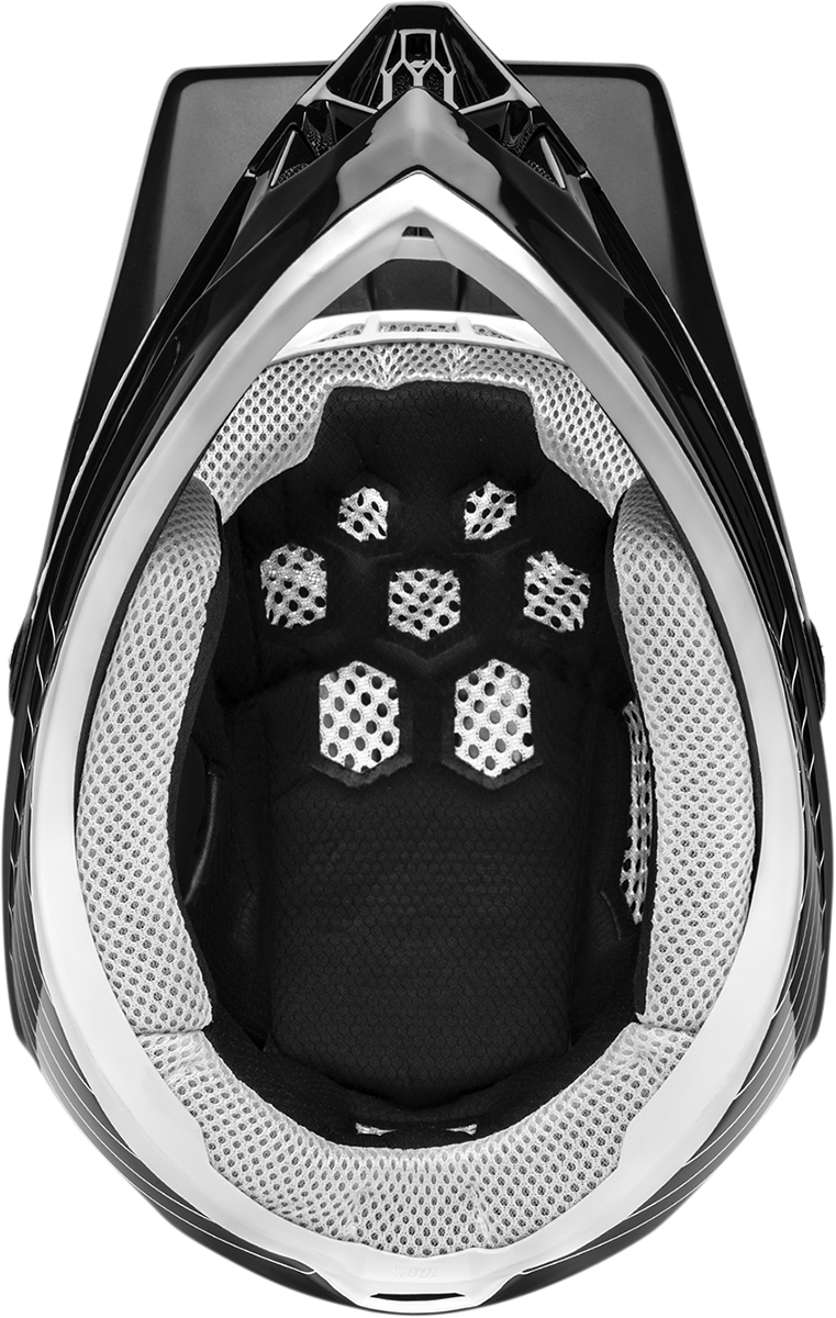 Black small aircraft helmet by Bill's Exhausts featuring a sleek design and adjustable straps for a secure fit.