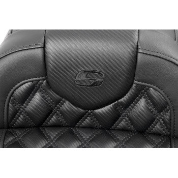 Bill's Exhausts SADDLEMEN RoadSofa™ seat for FLTR/FLHX '23-'24, carbon fiber with lattice stitch, no backrest, motorcycle accessory