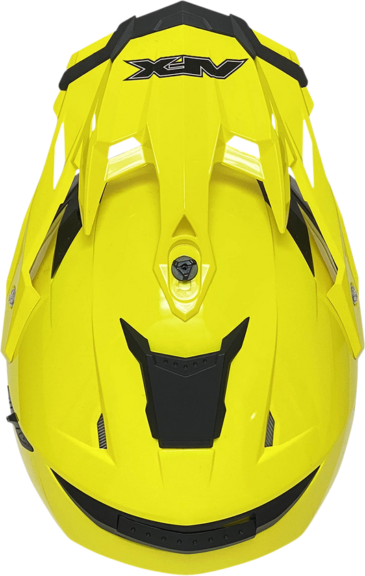 Bill's Exhausts AFX FX-41DS helmet in hi-vis yellow, XL size, featuring a sleek design and clear visor for safety and visibility.