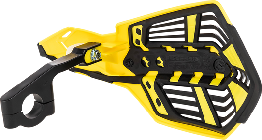 Acerbis X-Future yellow and black motorcycle handguards mounted on handlebars for protection and style.