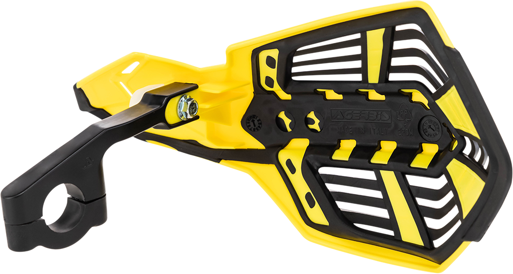 Acerbis X-Future yellow and black motorcycle handguards mounted on handlebars for protection and style.