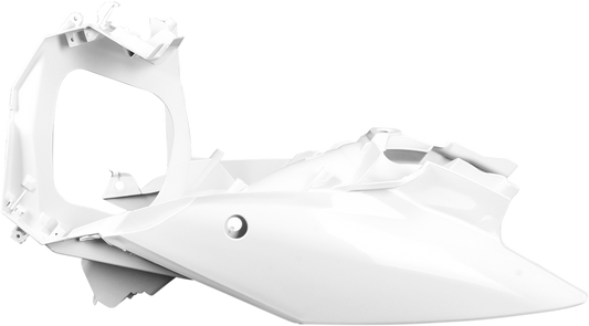 A pair of white Acerbis side panels for motorcycle body styling, designed for compatibility with specific models.