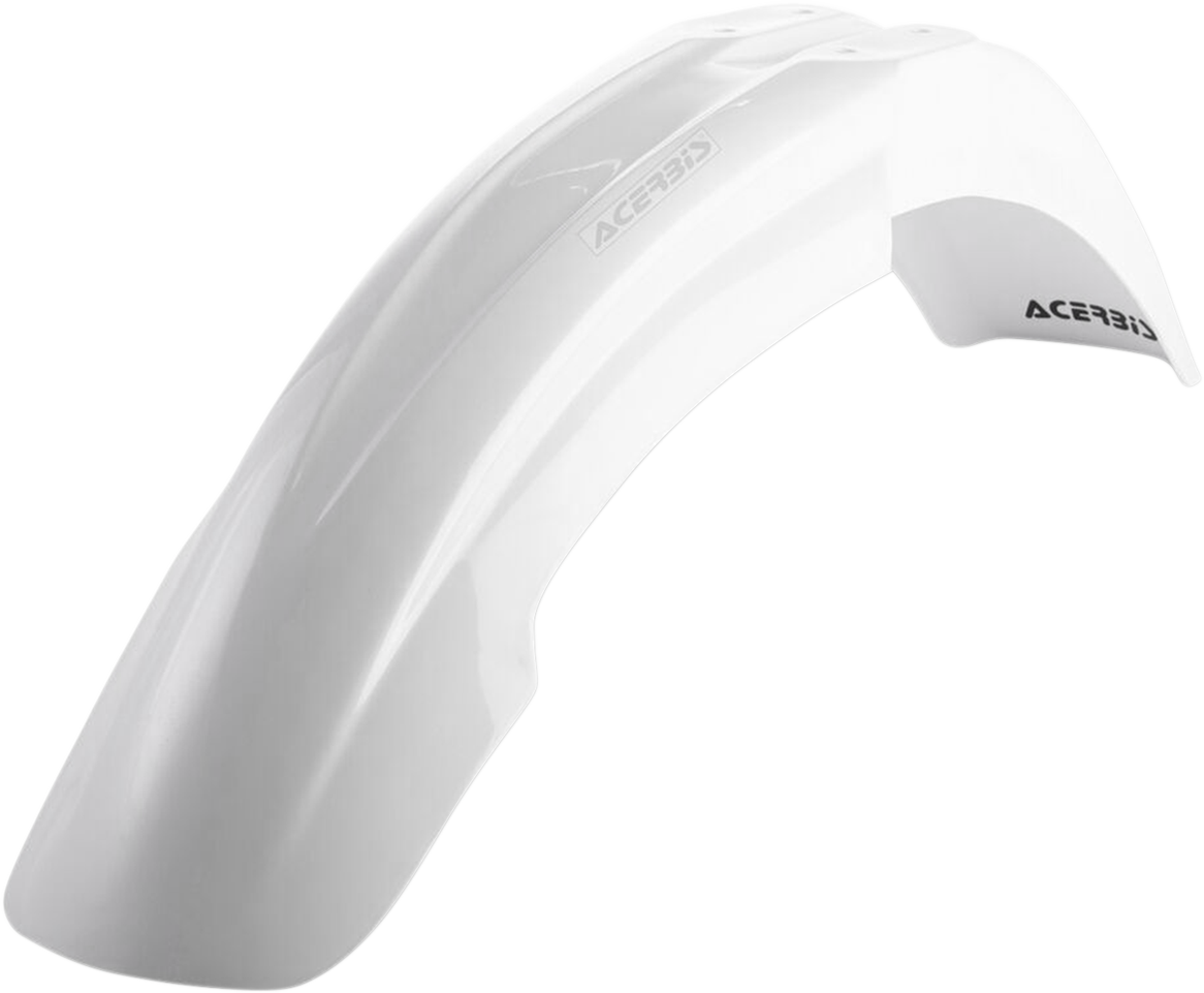 White Acerbis front fender for Yamaha YZ125/250 motocross bikes from 2000-2005, designed for off-road riding.