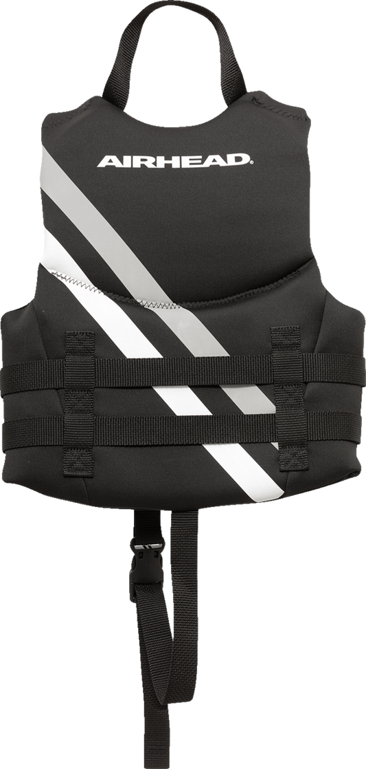 Child Orca Vest by Bill's Exhausts, black and white water safety vest with adjustable straps, designed for kids' water activities.