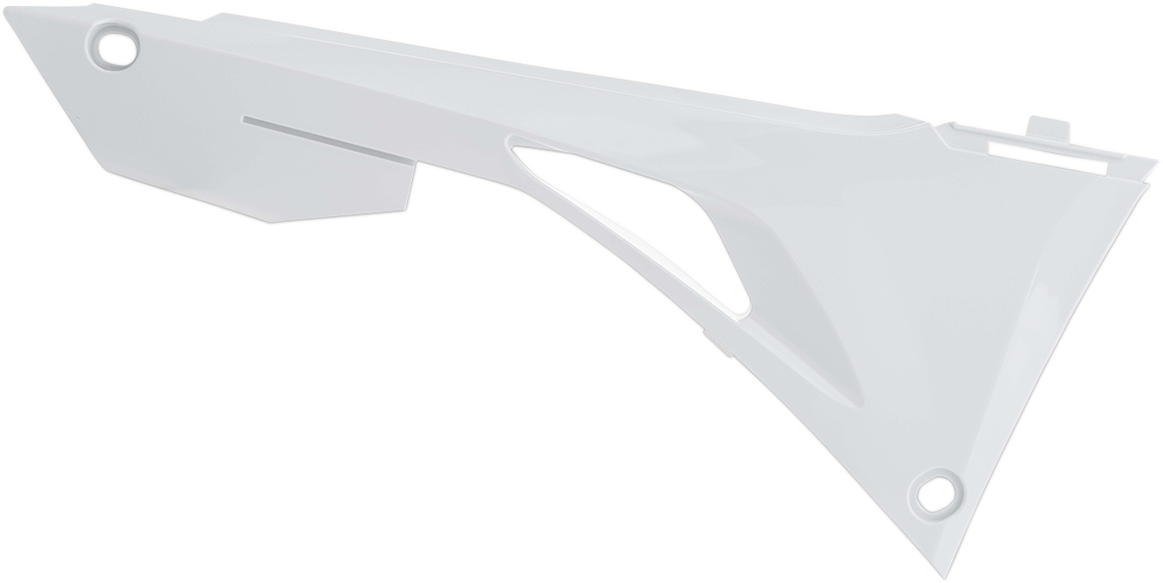White Acerbis Airbox Cover for motorcycle body, designed for compatibility with Bill's Exhausts models.