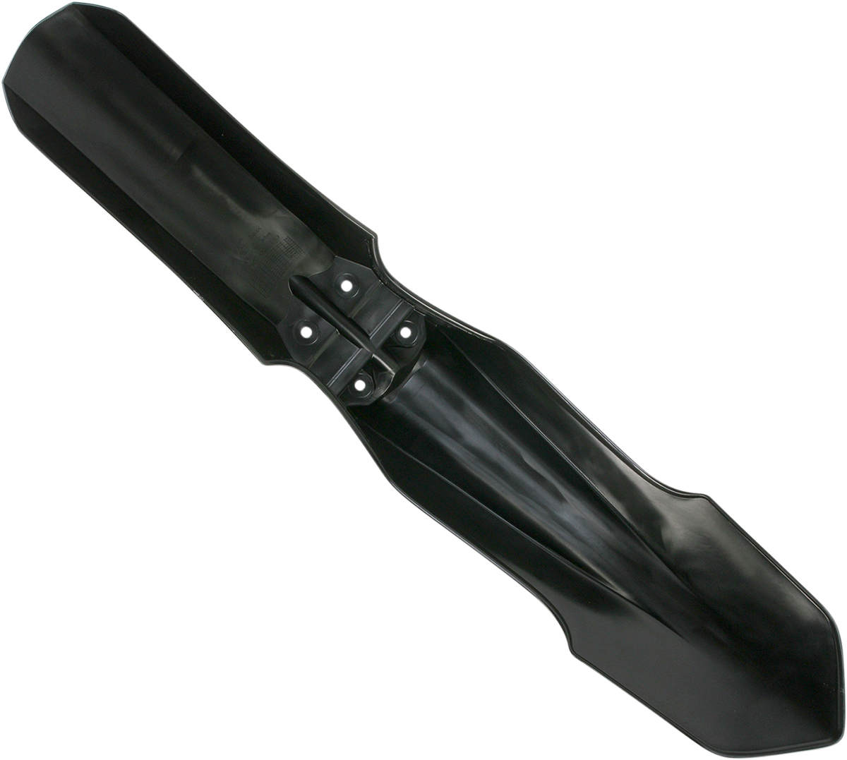A black Acerbis front fender for motorcycle, mounted on a bike, showcasing a sleek body design with the product code 2314350001.