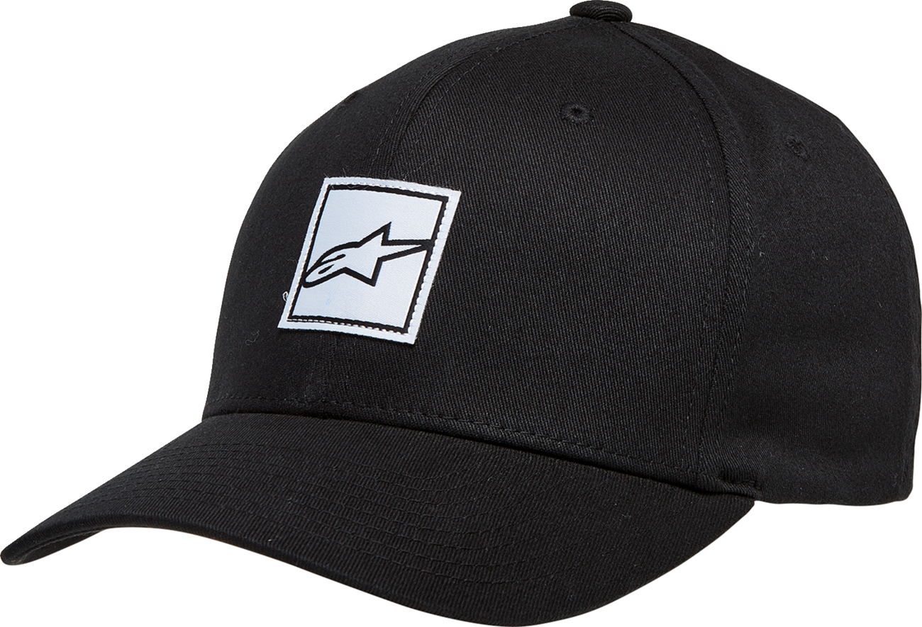 Black ALPINESTARS Meddle Hat in Large/XL size, featuring a stylish design and embroidered logo, ideal for casual wear.