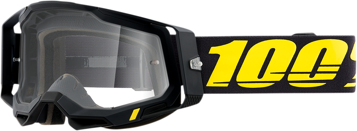 Clear Racecraft 2 goggles by Bill's Exhausts with adjustable strap and wide lens for optimal vision and comfort.