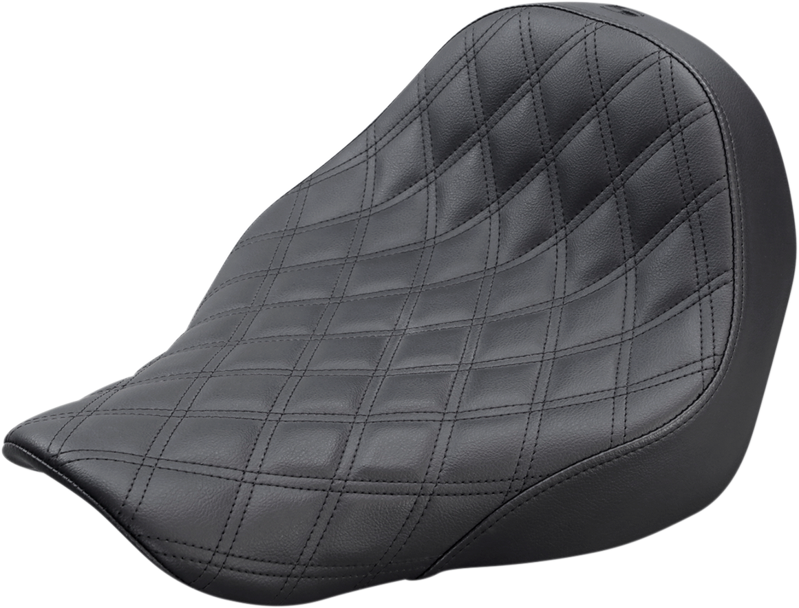 Black SADDLEMEN Renegade Solo Seat with lattice stitching for motorcycles, designed for comfort and style.