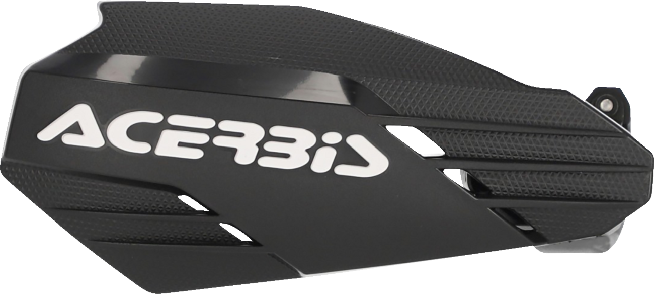 Acerbis K-Linear black and white motorcycle handguards mounted on handlebars, designed for rider protection and style.
