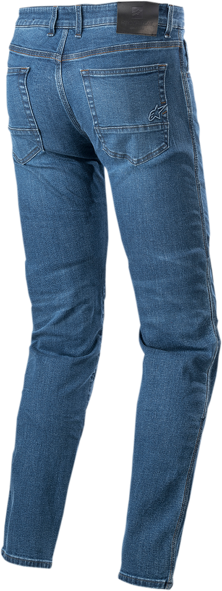 Alpinestars Radon riding pants in blue, US 32 / EU 48, featuring durable motorcycle gear design with reinforced fabric.