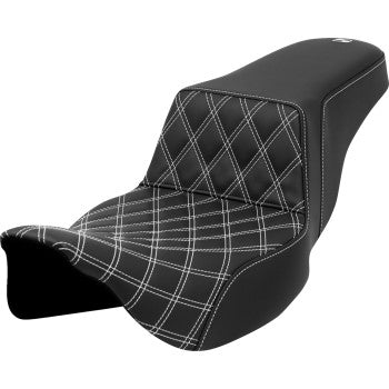 SADDLEMEN Step-Up Seat - Front Lattice Stitch - White Stitch - Extended Reach - FLH/FLT '08-'23 A808-07E-172WHI - Howling Moto
