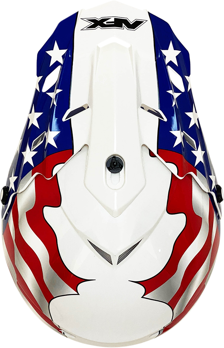 Bill's Exhausts AFX FX-17/FX-17Y Peak helmet with white flag and freedom design, featuring bright graphics on a helmet body.