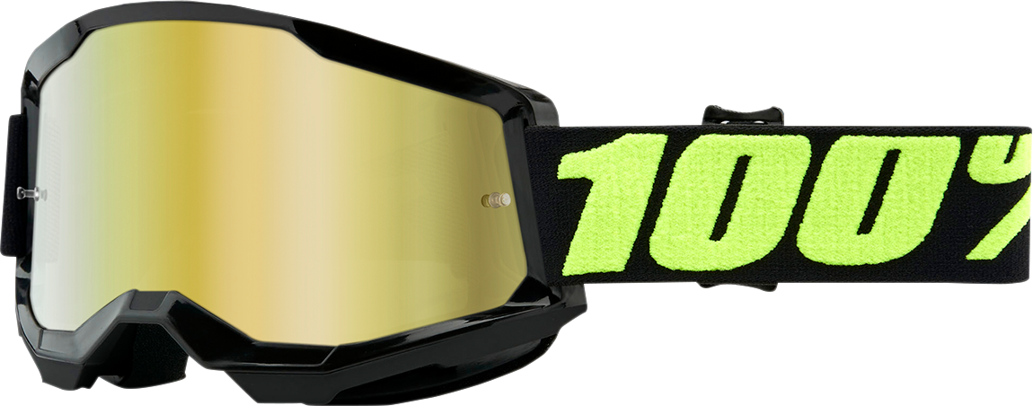 Bill's Exhausts 100% Strata 2 Goggles with gold mirror lenses, featuring a sleek design for outdoor or sports activities.