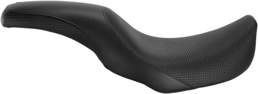 Black SADDLEMEN Profiler Basket-weave motorcycle seat for Dyna '06-'17, featuring detailed basket-weave design.