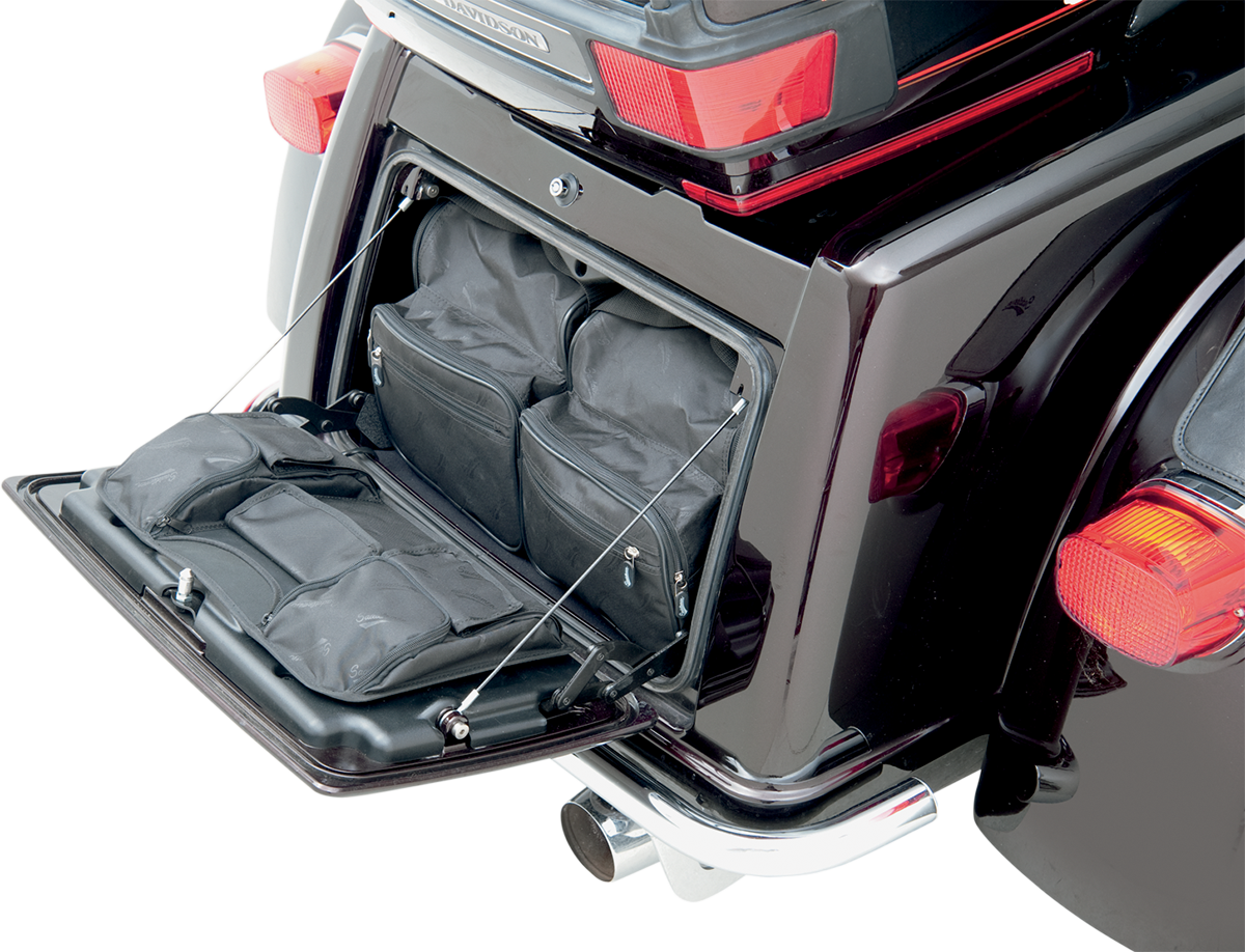 SADDLEMEN Trike Trunk Lid Organizer for seats, designed for Bill's Exhausts trikes, with multiple compartments and secure attachment.
