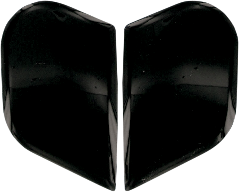 Black ICON Airframe and Alliance™ side plates for helmets, shown with mounting details, by Bill's Exhausts.