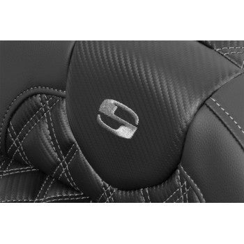 SADDLEMEN Roadsofa™ extended reach motorcycle seat with lattice stitch, gray stitching, without backrest, designed for FLTR/FLHX 2023-2024