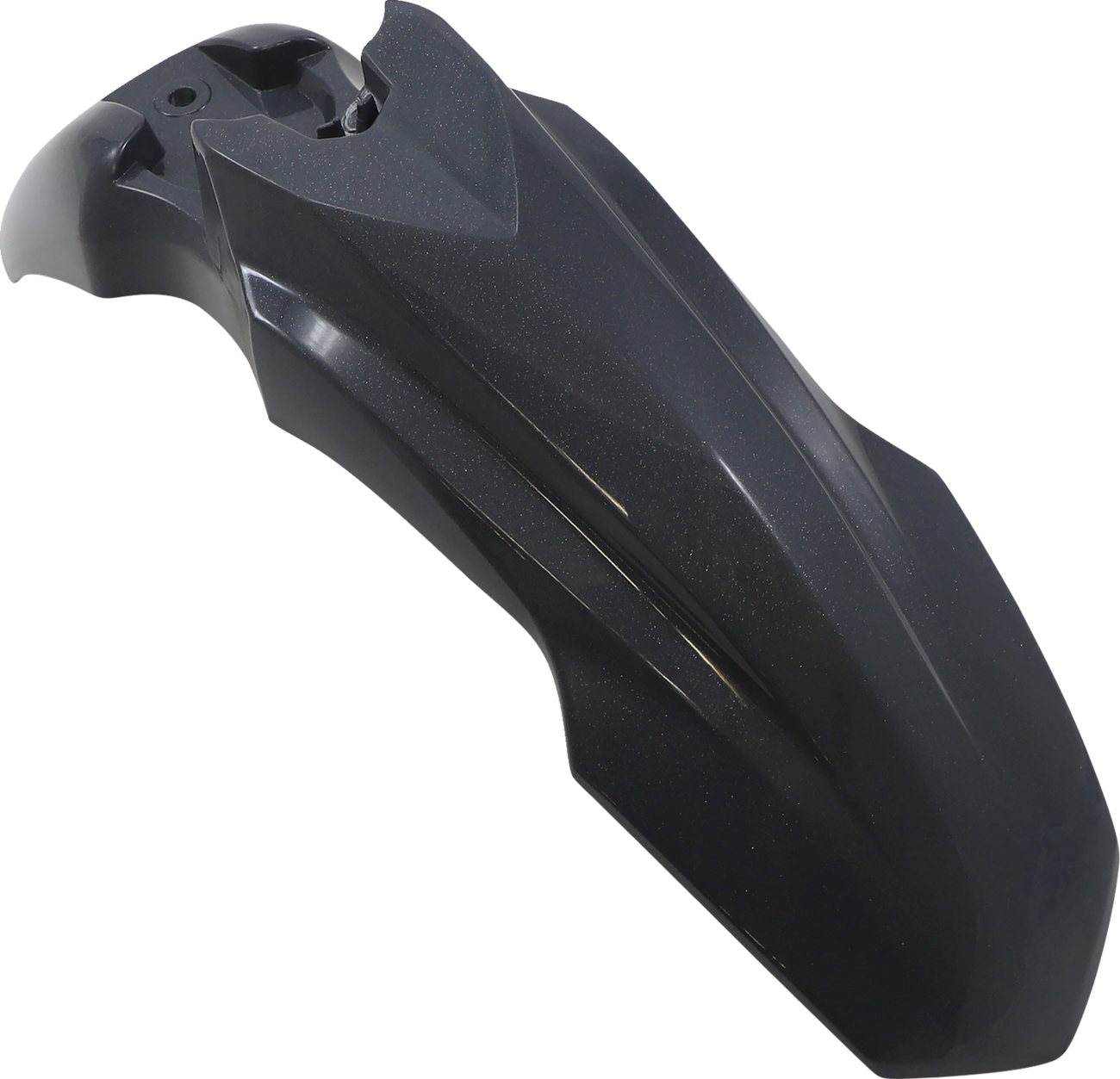 Gray metallic Acerbis front fender for motorcycle, body part designed for durability and style, shown in close-up detail.