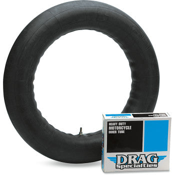 Heavy-duty 16-inch Drag Specialties inner tube with center metal valve for motorcycle tires, durable and reliable.