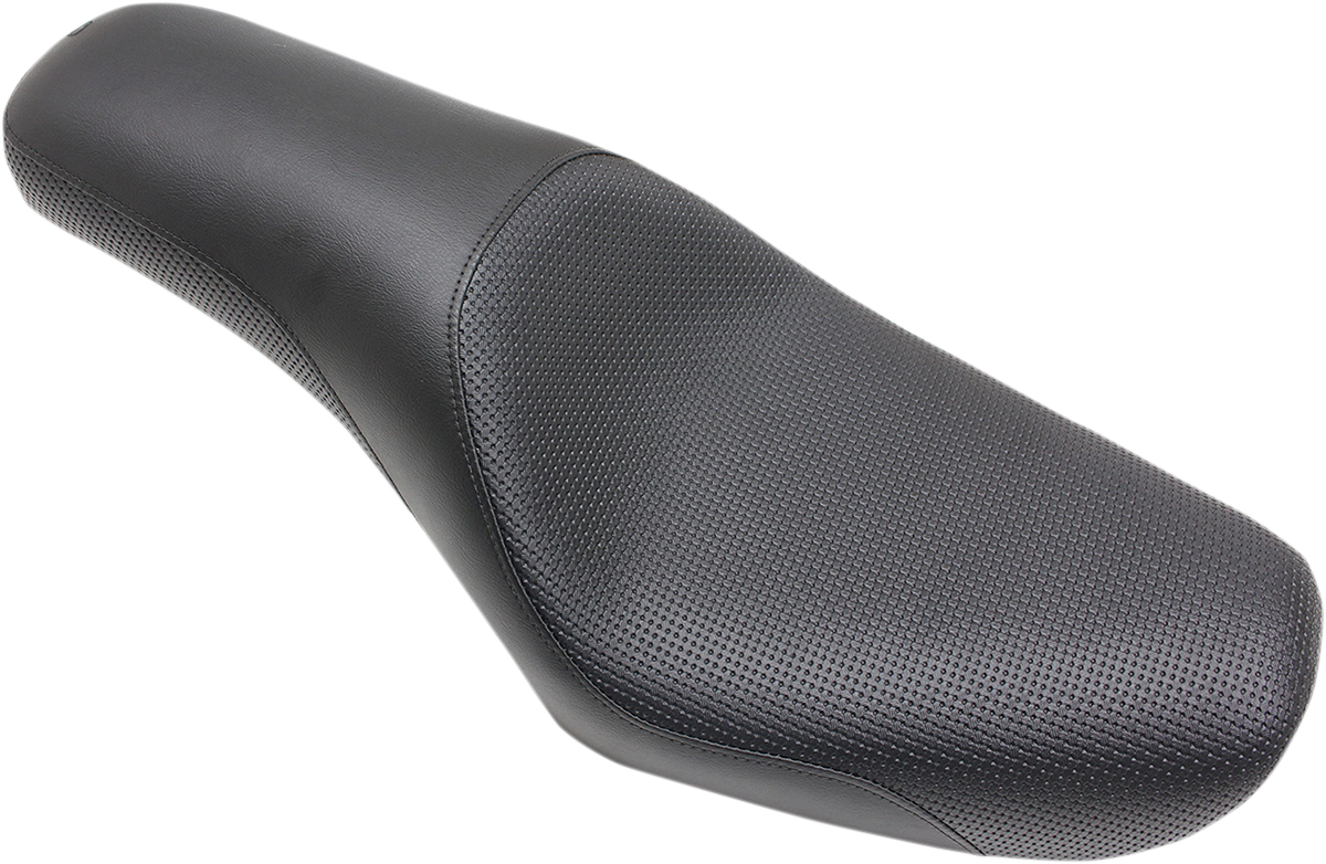 Black SADDLEMEN Profiler Basket-weave motorcycle seat for FXDWG, featuring textured leather and ergonomic design.