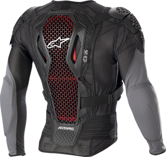 Alpinestars Bionic Plus v2 protective jacket in black, anthracite, and red, size small, with armored panels and breathable fabric.