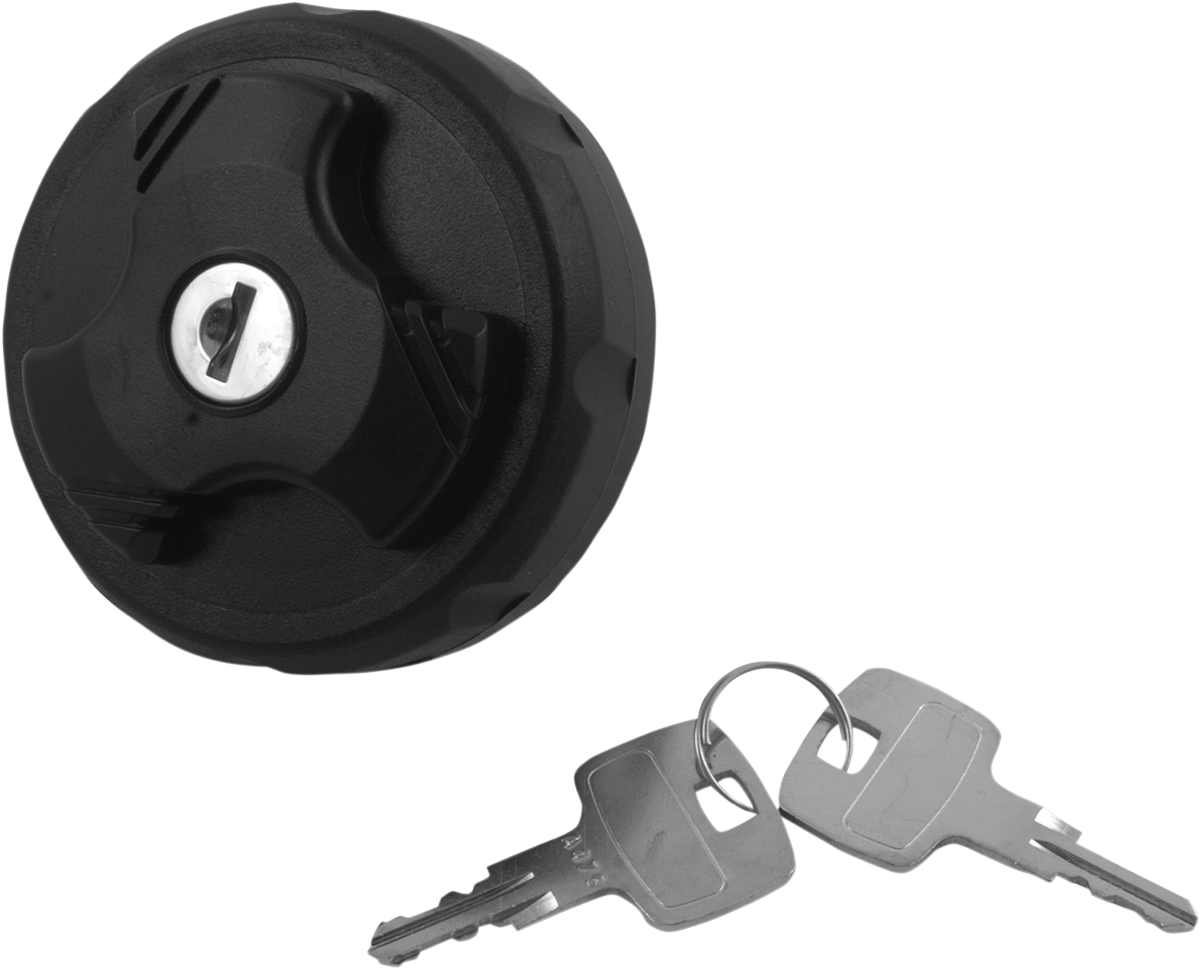 Acerbis locking gas cap in black, designed for motorcycle fuel tanks, with secure locking mechanism and sleek body style.