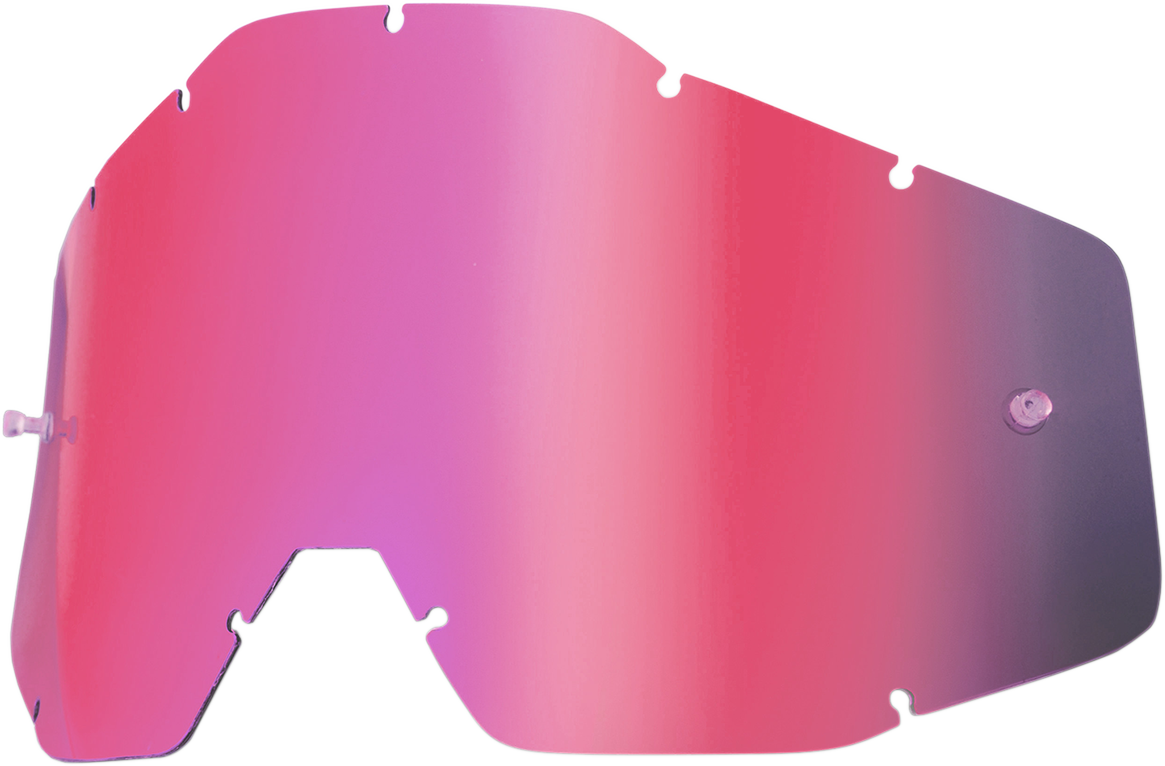 Pink smoke mirror lens for Accuri, Strata, Racecraft helmets by Bill's Exhausts, featuring a reflective pink-tinted visor.