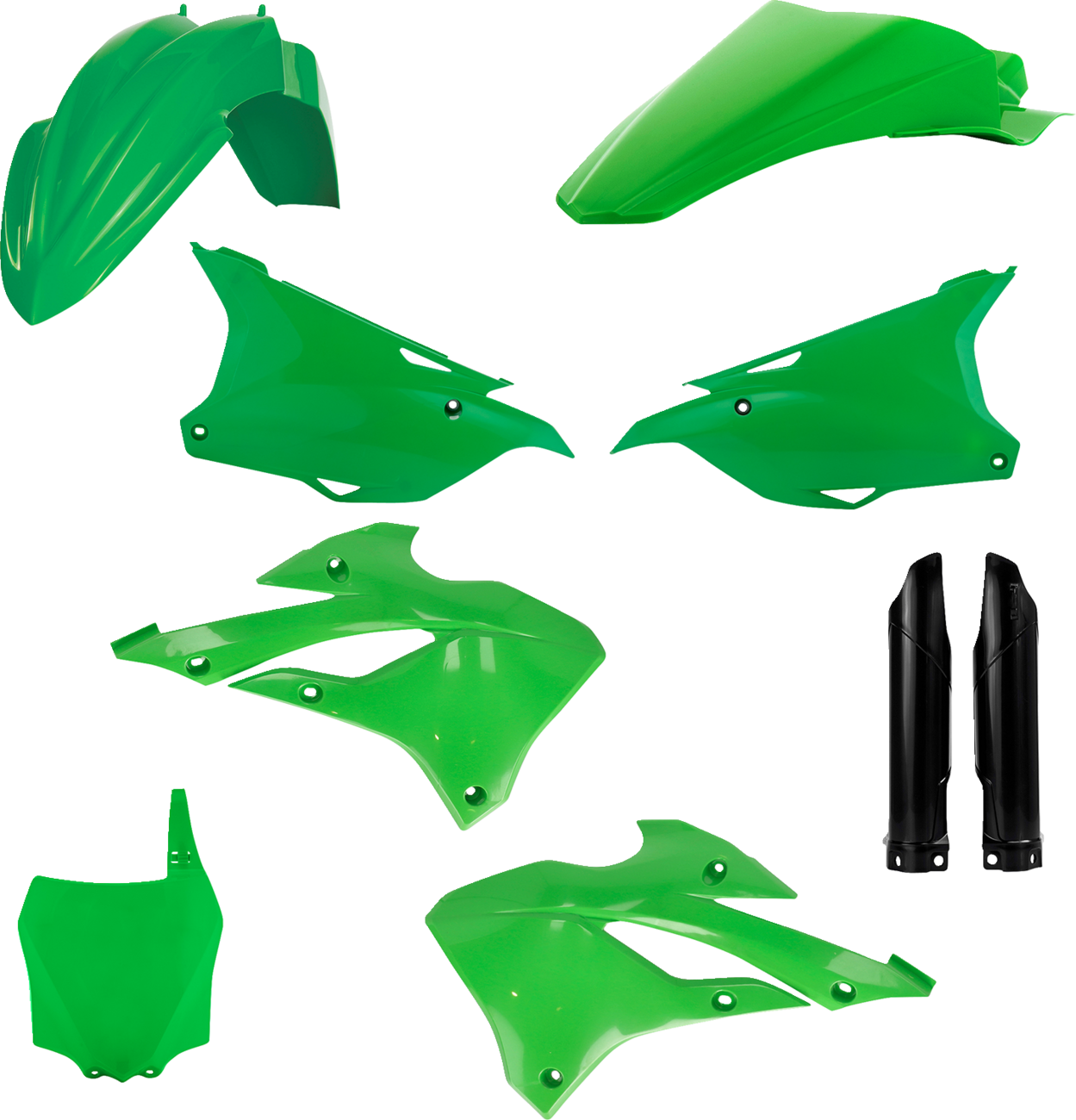 Acerbis OEM green and black full replacement body kit for Kawasaki KX85 motorcycle, 2022-2023, with body panels and decals.