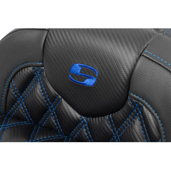 SADDLEMEN RoadSofa™ Seat - without Backrest - Carbon Fiber - Lattice Stitch - Blue Stitch - FLTR/FLHX '23-'24 823-07-20601 - Howling Moto
