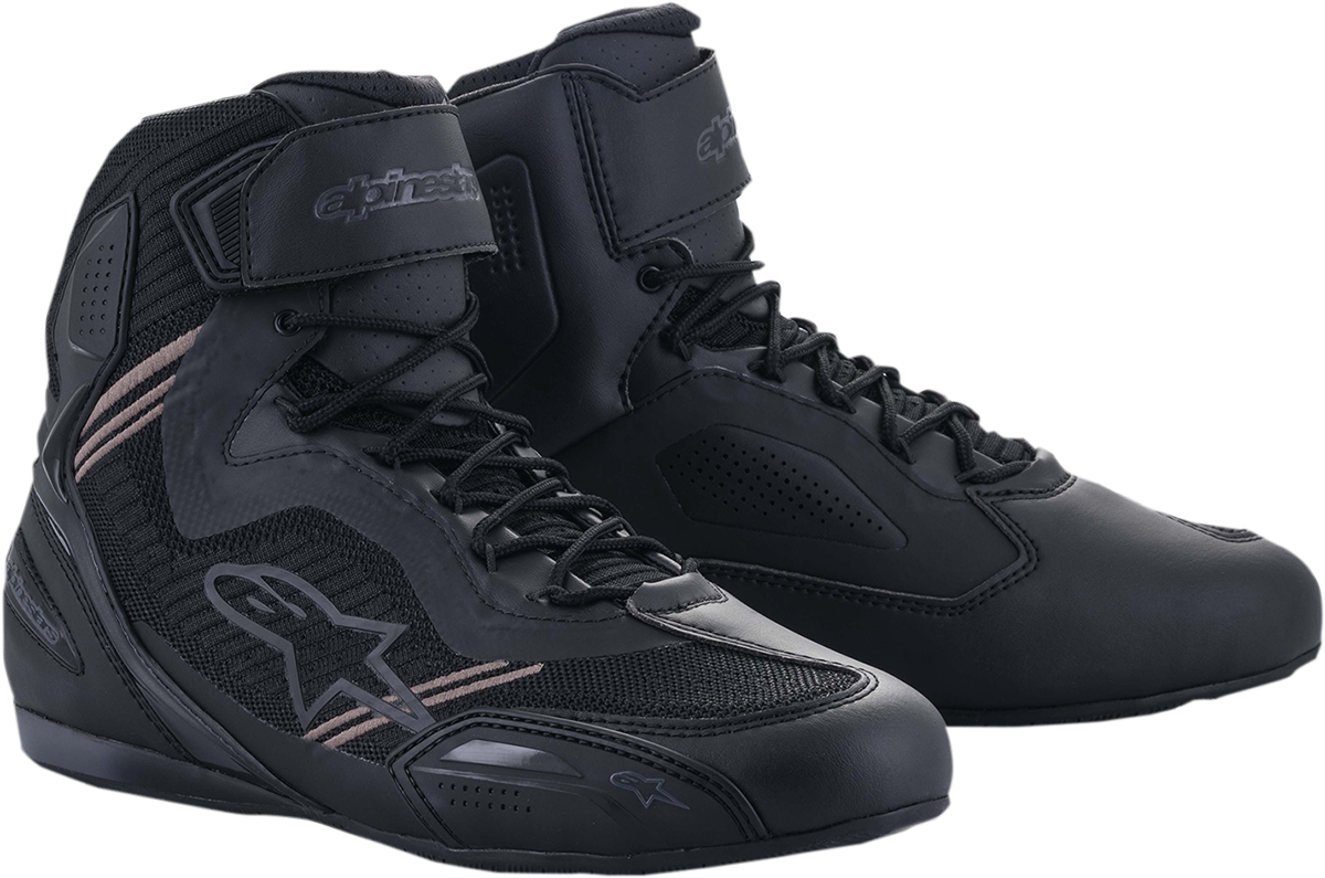 Alpinestars Faster-3 Rideknit® Shoes in black, US size 7, featuring sleek design and lightweight construction for riding comfort.