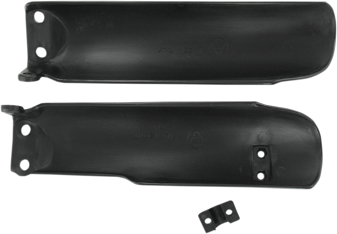 A set of black Acerbis lower fork covers for inverted motorcycle forks, designed to protect and enhance fork appearance.